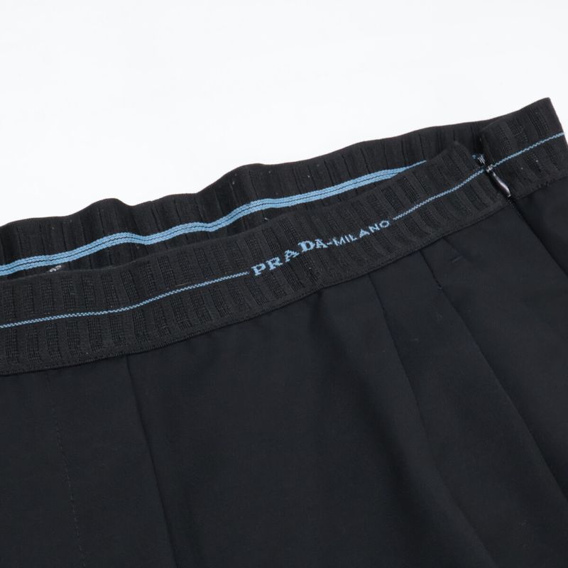 Prada P251bu S182 Black Wool And Mohair Ribbed Waist Center Press Wide Straight