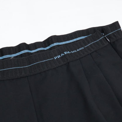 Prada P251bu S182 Black Wool And Mohair Ribbed Waist Center Press Wide Straight