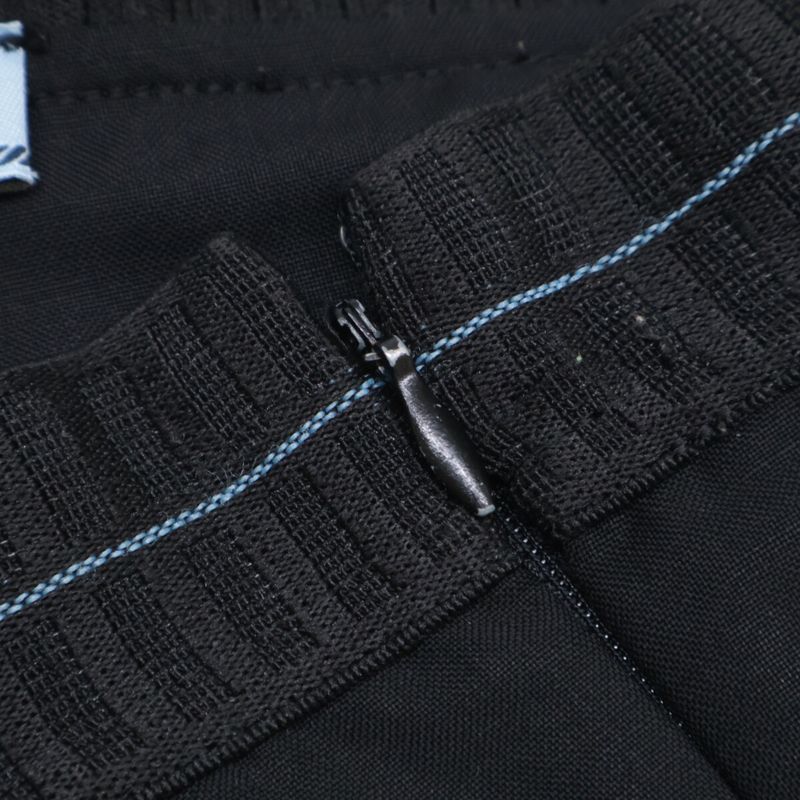 Prada P251bu S182 Black Wool And Mohair Ribbed Waist Center Press Wide Straight