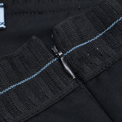 Prada P251bu S182 Black Wool And Mohair Ribbed Waist Center Press Wide Straight
