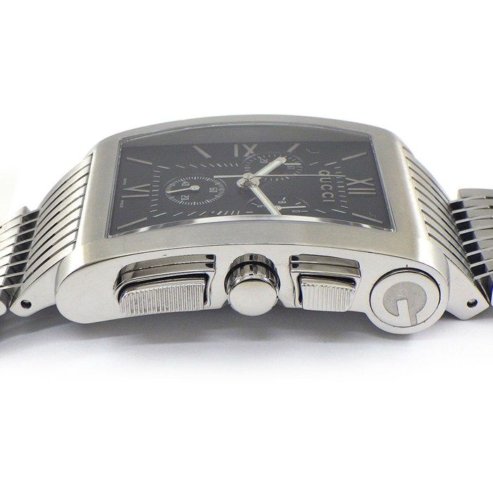 Gucci Watch G Metro 8600m Rectangular Black Dial Date Chronograph Small Second