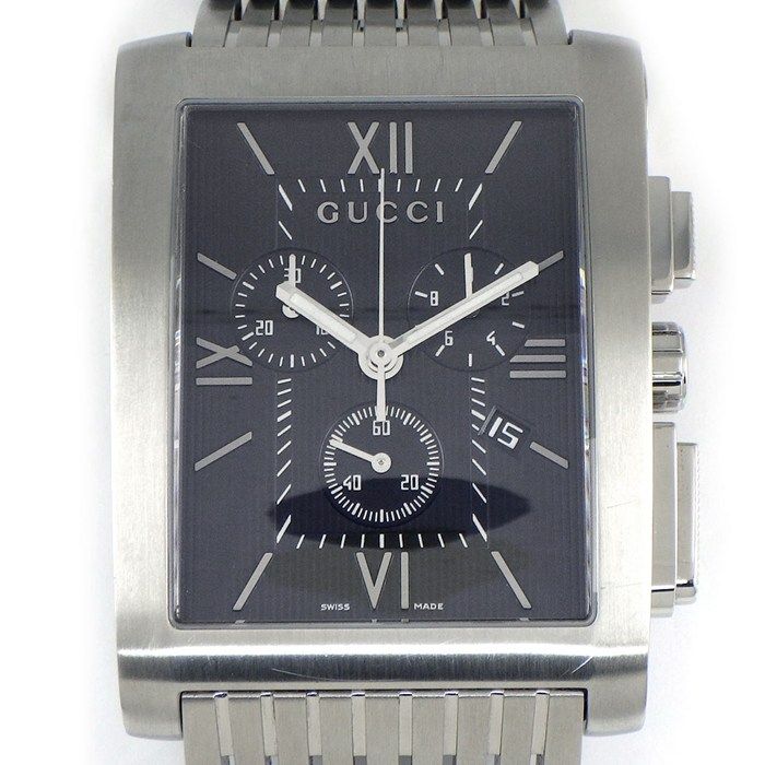 Gucci Watch G Metro 8600m Rectangular Black Dial Date Chronograph Small Second