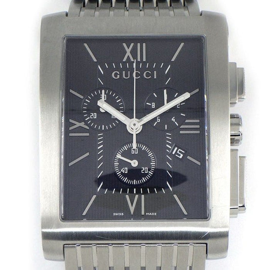 Gucci Watch G Metro 8600m Rectangular Black Dial Date Chronograph Small Second
