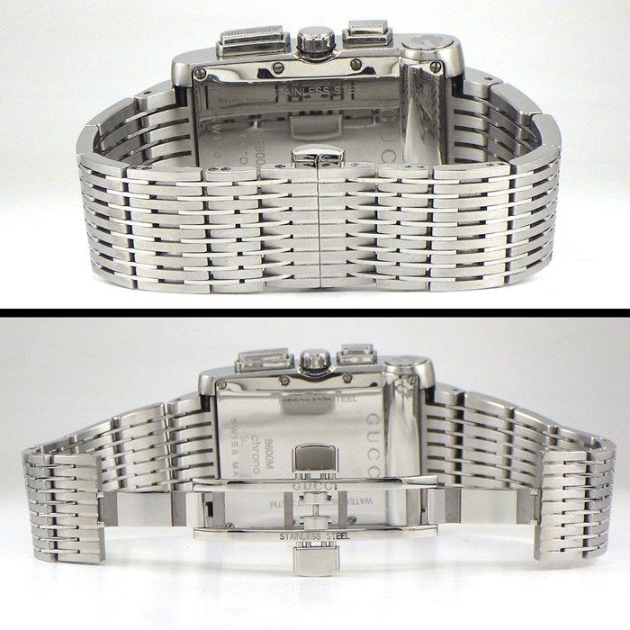 Gucci Watch G Metro 8600m Rectangular Black Dial Date Chronograph Small Second