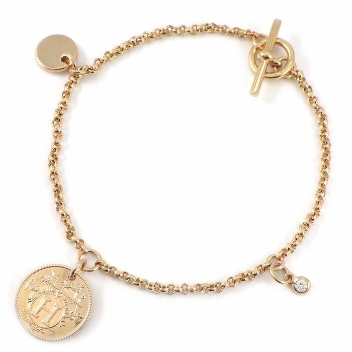 Hermes Bracelet Exlibris PM H120441b 00st 3 Motifs Toggle Clasp 1 Point Diamond