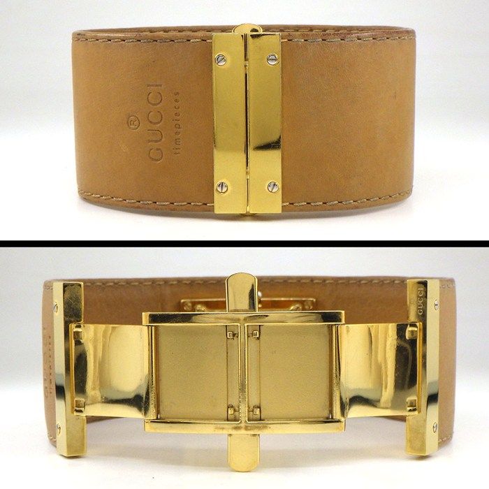 Gucci Watch Bangle Watch Square 7800l Rectangular Chien Pan Gold Dial GP Brown