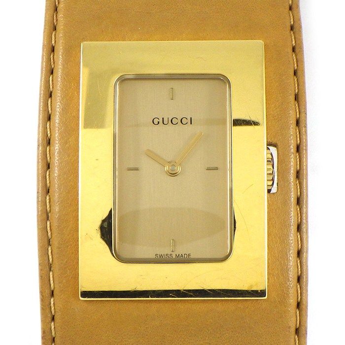 Gucci Watch Bangle Watch Square 7800l Rectangular Chien Pan Gold Dial GP Brown