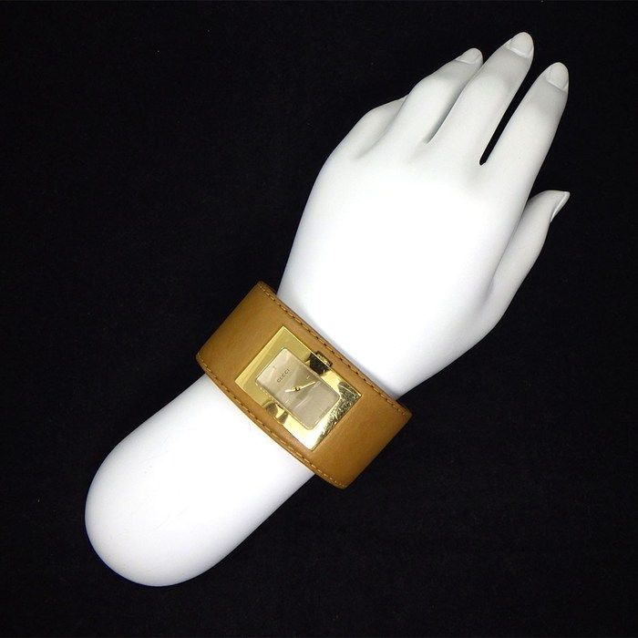 Gucci Watch Bangle Watch Square 7800l Rectangular Chien Pan Gold Dial GP Brown