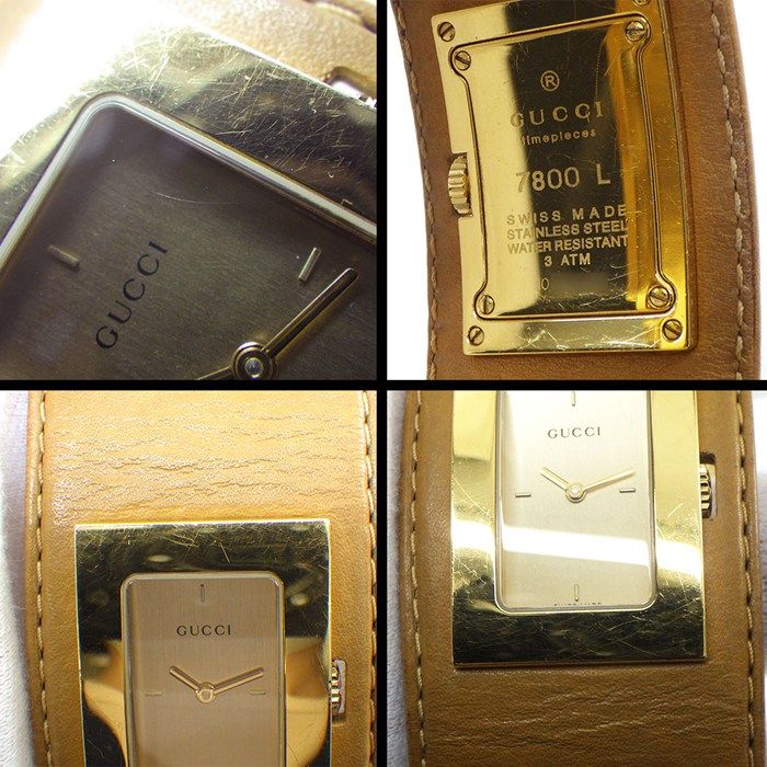 Gucci Watch Bangle Watch Square 7800l Rectangular Chien Pan Gold Dial GP Brown