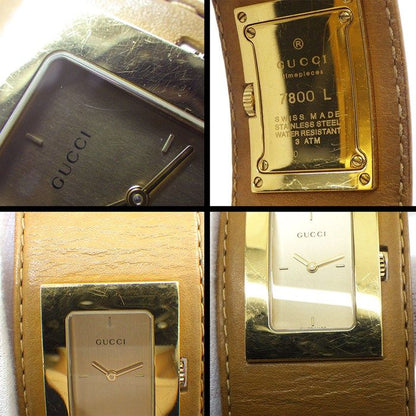 Gucci Watch Bangle Watch Square 7800l Rectangular Chien Pan Gold Dial GP Brown