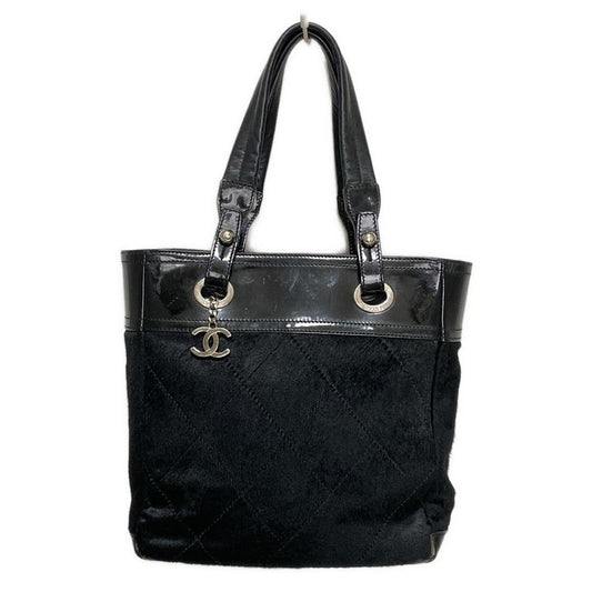 Chanel Paris Biarritz Tote PM A46100 Black Silver Hardware Leather