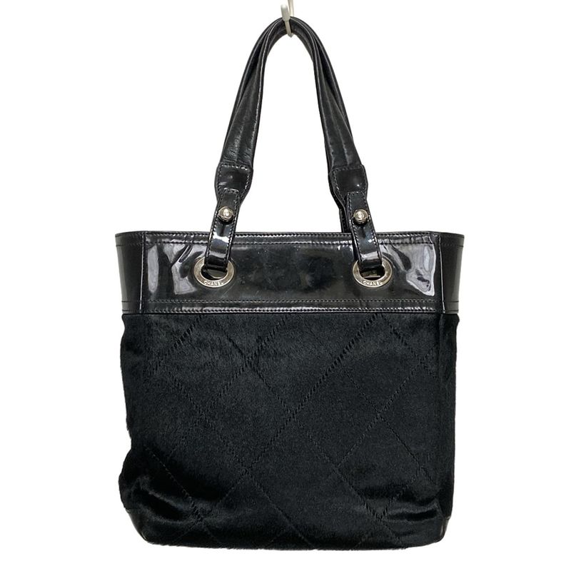 Chanel Paris Biarritz Tote PM A46100 Black Silver Hardware Leather