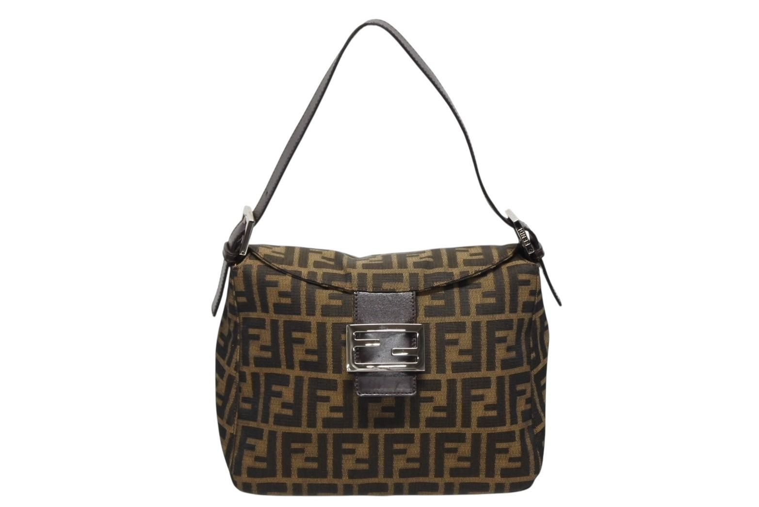 Fendi Mamma Baguette Bag Zucca Pattern Brown Canvas Leather Silver