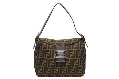 Fendi Mamma Baguette Bag Zucca Pattern Brown Canvas Leather Silver