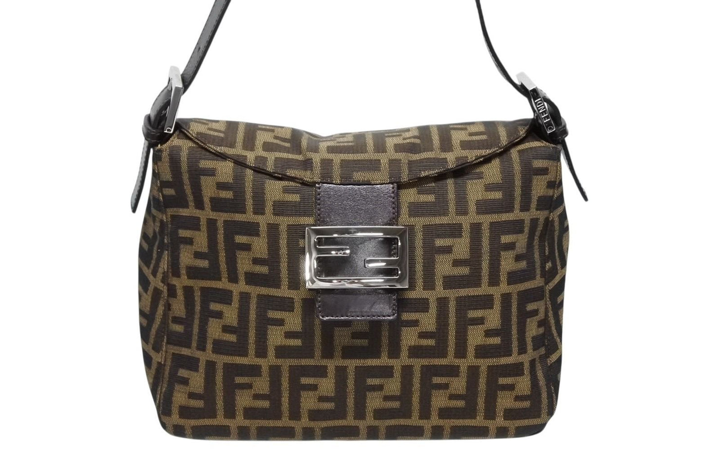 Fendi Mamma Baguette Bag Zucca Pattern Brown Canvas Leather Silver — view 2