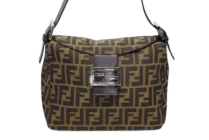 Fendi Mamma Baguette Bag Zucca Pattern Brown Canvas Leather Silver — view 2