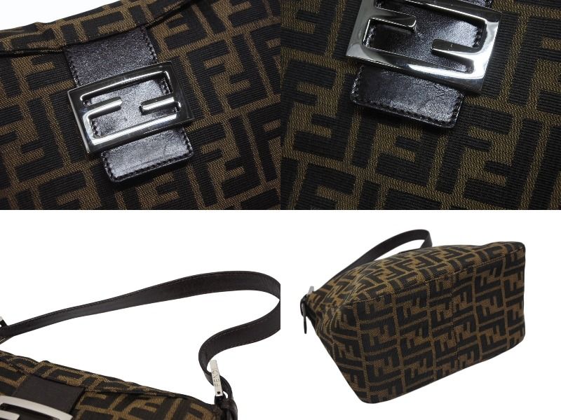 Fendi Mamma Baguette Bag Zucca Pattern Brown Canvas Leather Silver — view 7