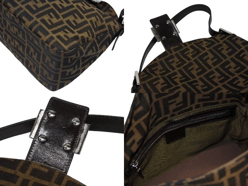 Fendi Mamma Baguette Bag Zucca Pattern Brown Canvas Leather Silver — view 8