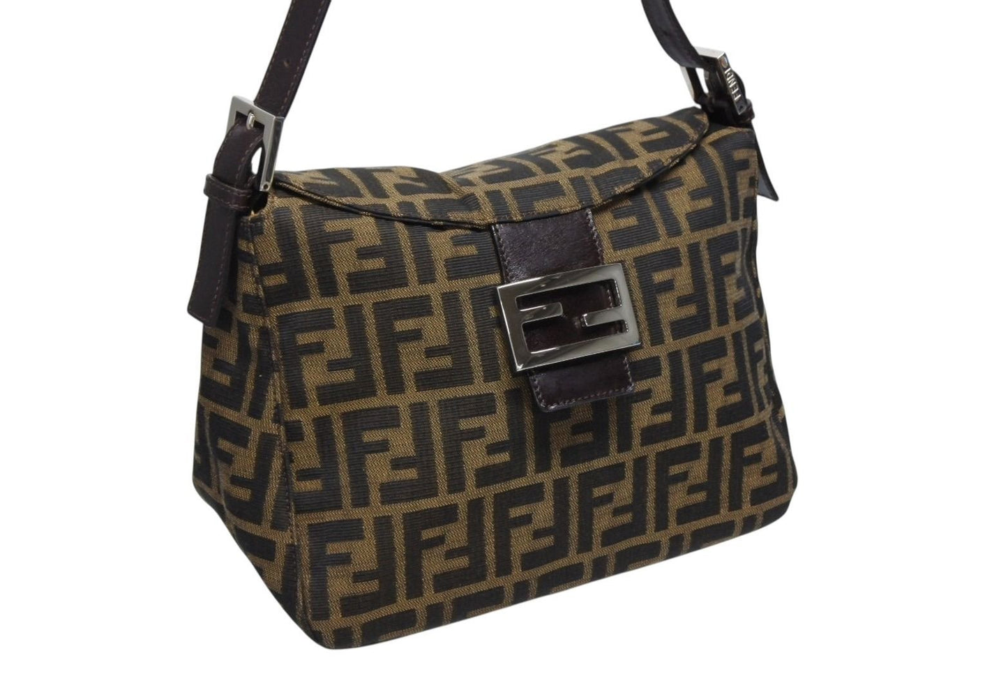 Fendi Mamma Baguette Bag Zucca Pattern Brown Canvas Leather Silver — view 4