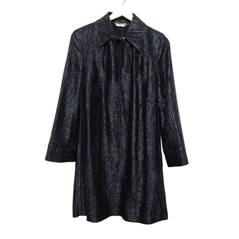 Fendi Dress Size 36 S Beautiful Women's - Black And Silver Open Collar Long