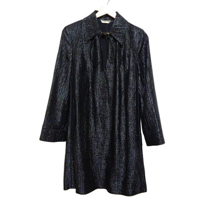 Fendi Dress Size 36 S Beautiful Women's - Black And Silver Open Collar Long