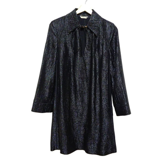 Fendi Dress Size 36 S Beautiful Women's - Black And Silver Open Collar Long