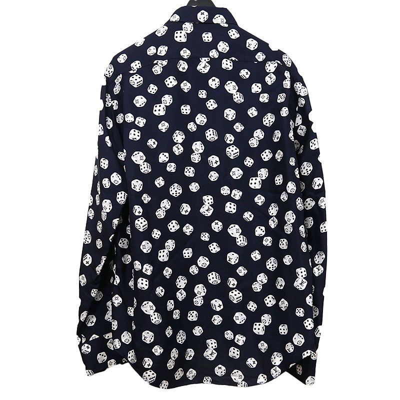 Louis Vuitton Dice Pattern Silk Long Sleeve Shirt Size L Dark Navy Monogram