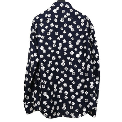 Louis Vuitton Dice Pattern Silk Long Sleeve Shirt Size L Dark Navy Monogram