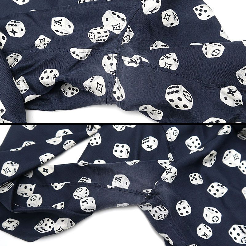 Louis Vuitton Dice Pattern Silk Long Sleeve Shirt Size L Dark Navy Monogram