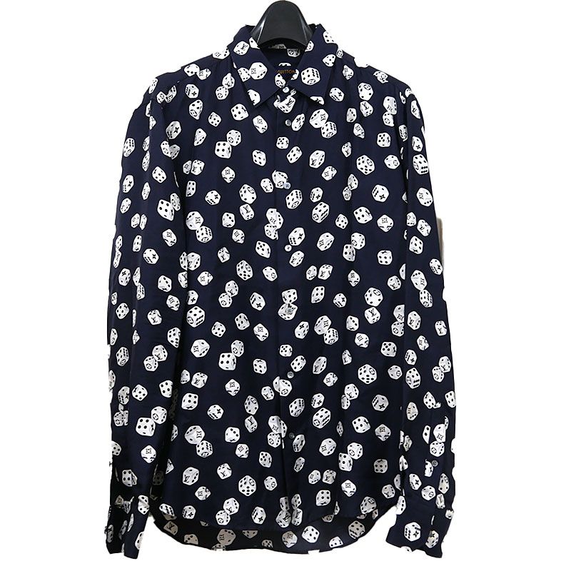 Louis Vuitton Dice Pattern Silk Long Sleeve Shirt Size L Dark Navy Monogram