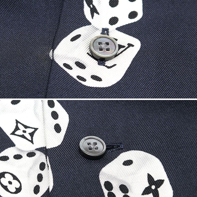 Louis Vuitton Dice Pattern Silk Long Sleeve Shirt Size L Dark Navy Monogram