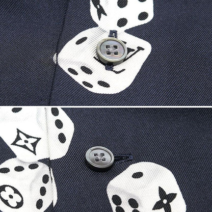 Louis Vuitton Dice Pattern Silk Long Sleeve Shirt Size L Dark Navy Monogram