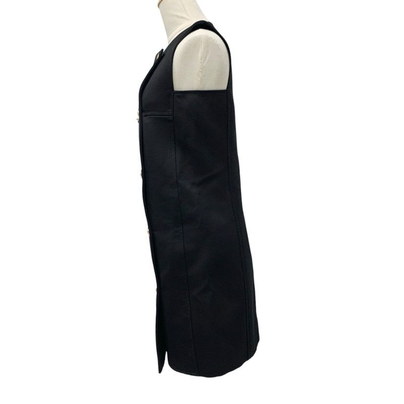Louis Vuitton Dress Black Gold Double Breasted Satin Button Sleeveless