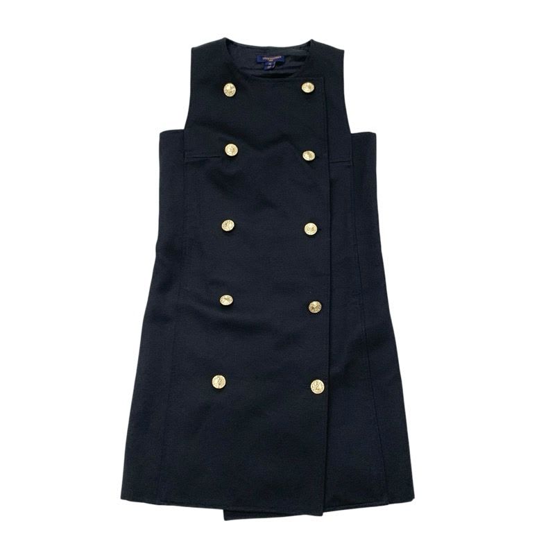 Louis Vuitton Dress Black Gold Double Breasted Satin Button Sleeveless