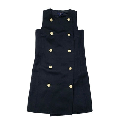 Louis Vuitton Dress Black Gold Double Breasted Satin Button Sleeveless