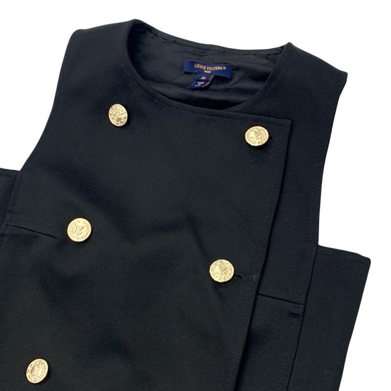 Louis Vuitton Dress Black Gold Double Breasted Satin Button Sleeveless