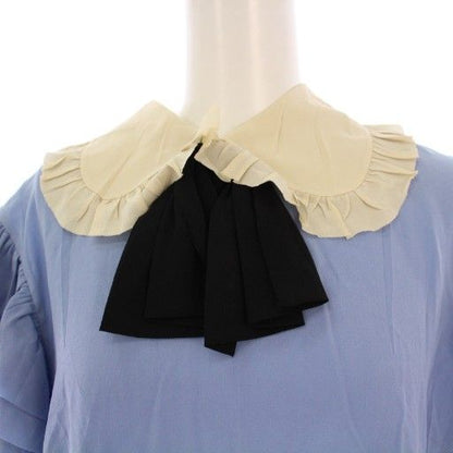Gucci '17 Blouse Silk Short Sleeves Ruffle 44 Blue White 476149 TK