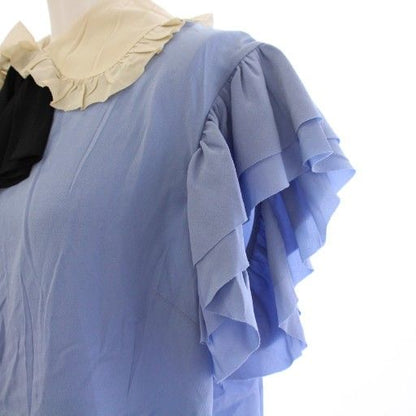 Gucci '17 Blouse Silk Short Sleeves Ruffle 44 Blue White 476149 TK