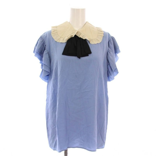 Gucci '17 Blouse Silk Short Sleeves Ruffle 44 Blue White 476149 TK