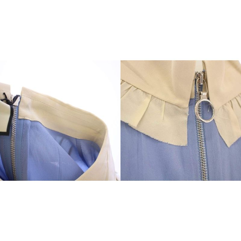 Gucci '17 Blouse Silk Short Sleeves Ruffle 44 Blue White 476149 TK