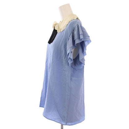 Gucci '17 Blouse Silk Short Sleeves Ruffle 44 Blue White 476149 TK