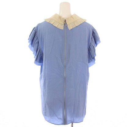 Gucci '17 Blouse Silk Short Sleeves Ruffle 44 Blue White 476149 TK