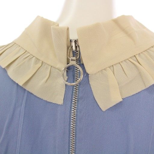 Gucci '17 Blouse Silk Short Sleeves Ruffle 44 Blue White 476149 TK