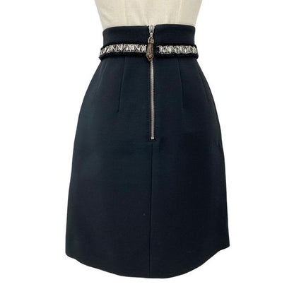 Louis Vuitton Bottoms Black Silver Monogram Beads Rhinestone Mini Skirt