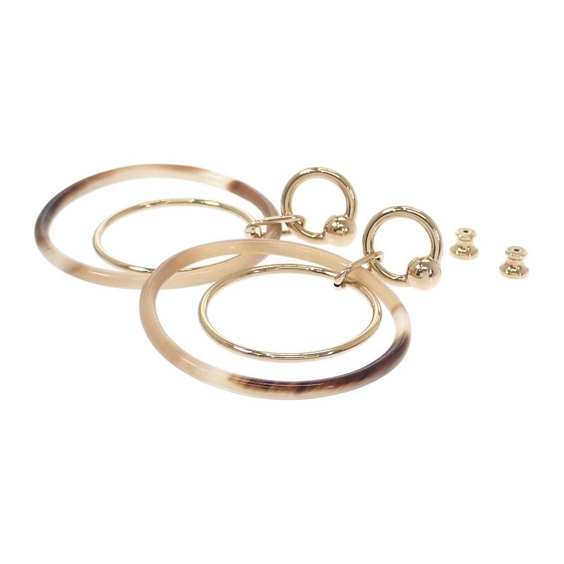 Hermes Amulet Duo Earrings Metal Buffalo Horn Brown Gold Ladies [grade A
