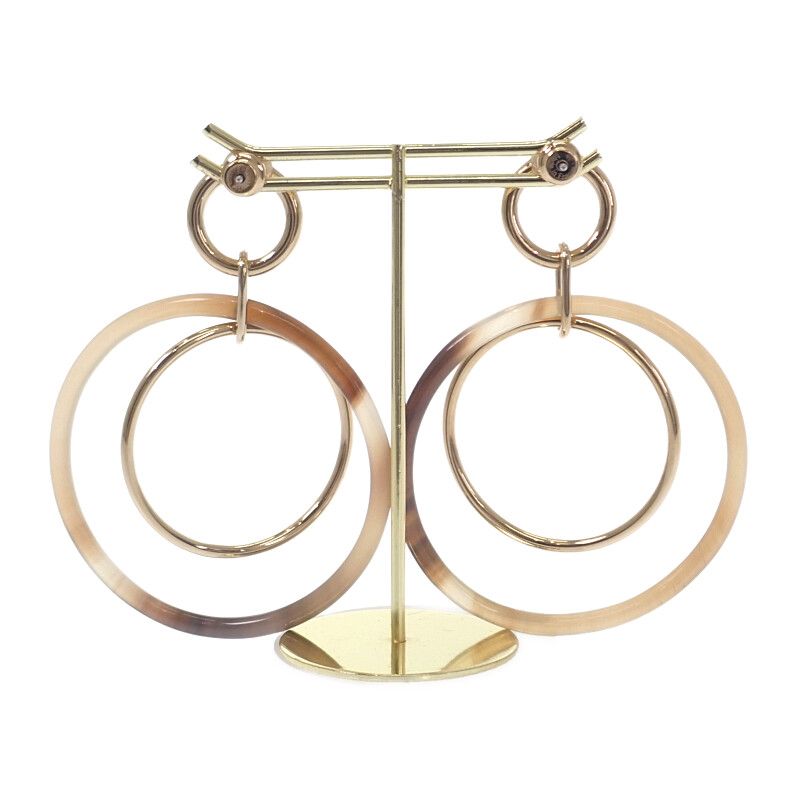 Hermes Amulet Duo Earrings Metal Buffalo Horn Brown Gold Ladies [grade A