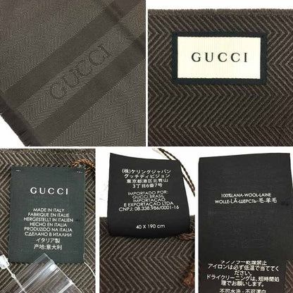 Gucci Herringbone Scarf 544628 Brown Wool Shawl Men Women Never Used Aq5618