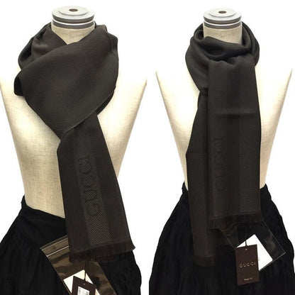 Gucci Herringbone Scarf 544628 Brown Wool Shawl Men Women Never Used Aq5618