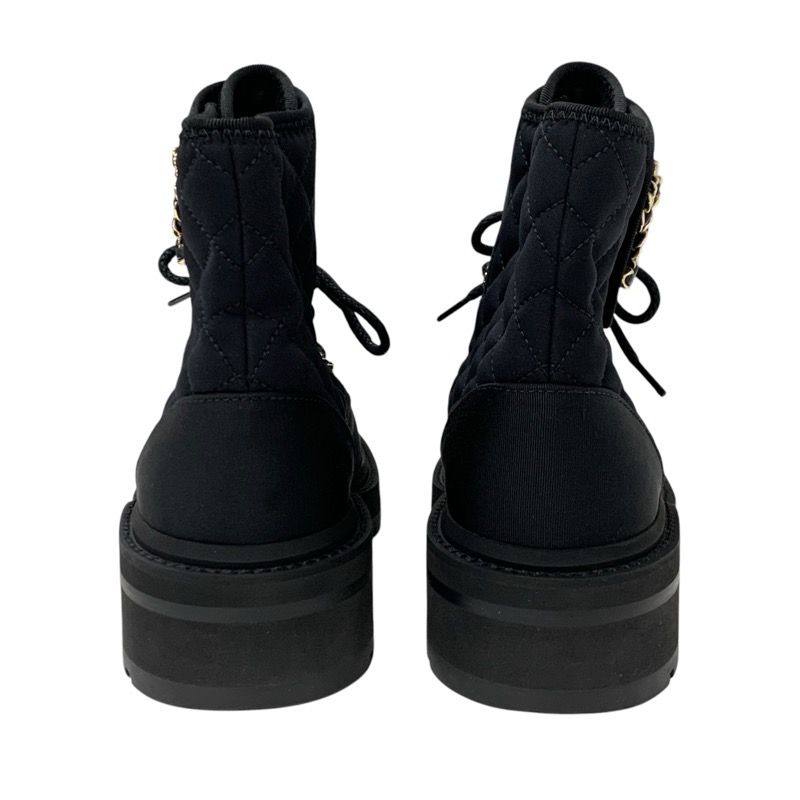 Chanel Boots Short Boots Shoes Fabric Black Gold Matelasse Here Mark Lace Up