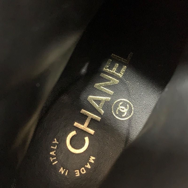 Chanel Boots Short Boots Shoes Fabric Black Gold Matelasse Here Mark Lace Up